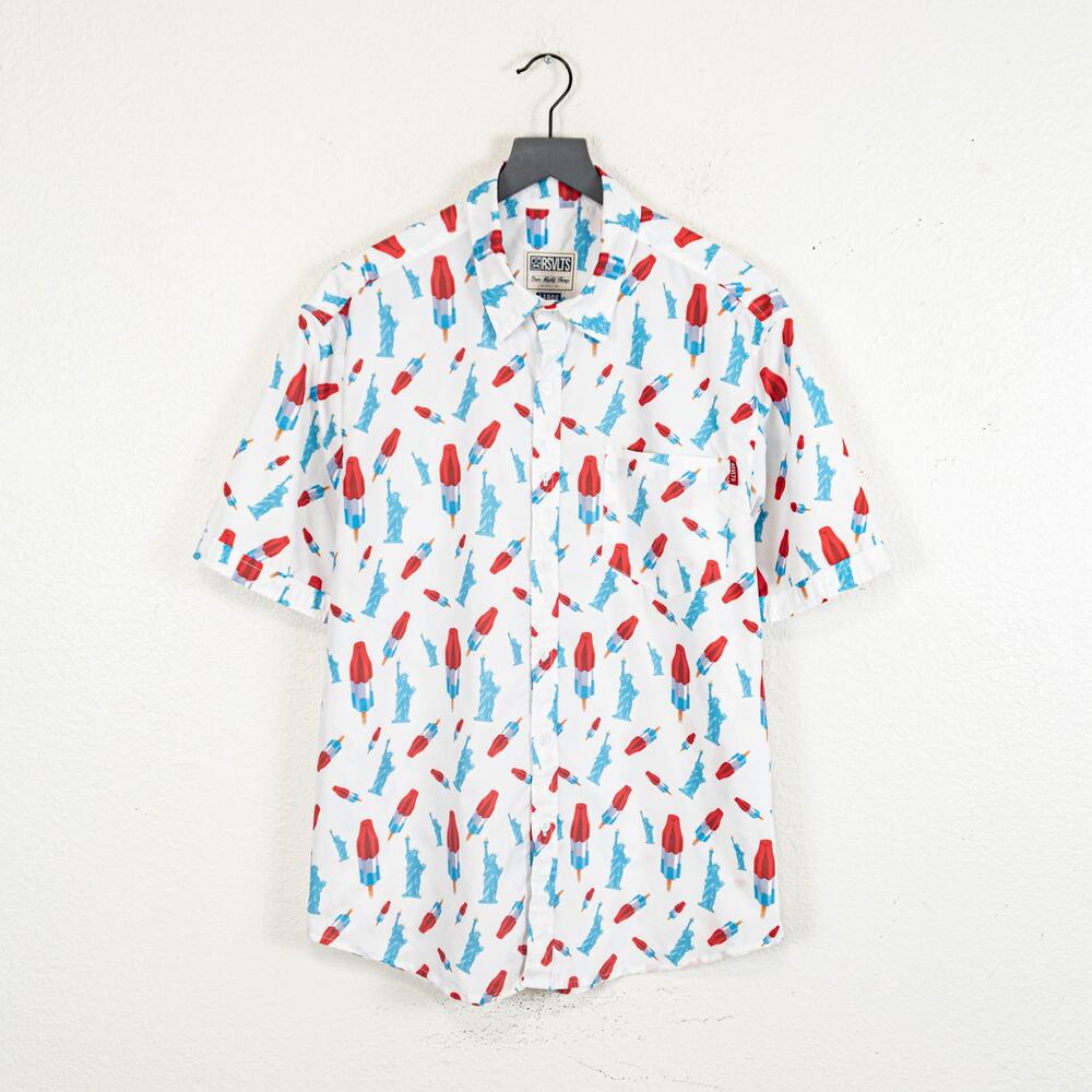 RSVLTS America Pops & Freedom Kunuflex Short Sleeve Shirt sz Large